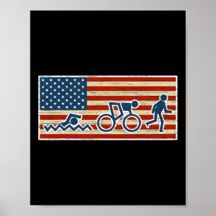 Triathlon Run Triathlete Biathlon Usa Flag Sports  Poster