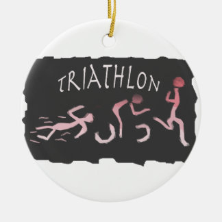 Triathlon Swim Bike Run Abstract in Black Ceramic Tree Decoration
