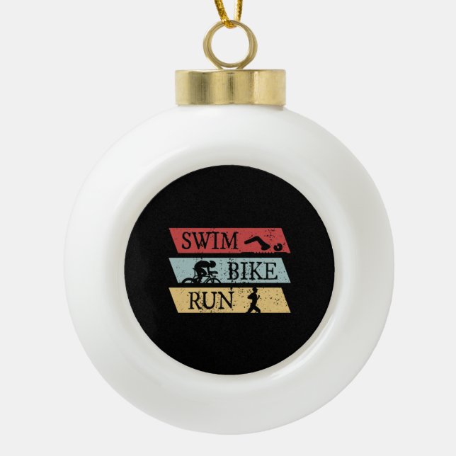 Triathlon - Swim Bike Run Ceramic Ball Christmas Ornament (Front)