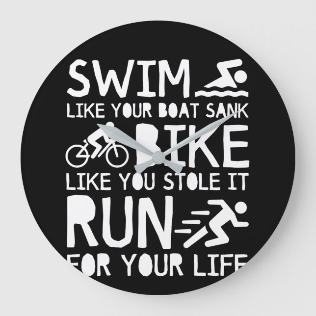 Triathlon Swim Bike Run For You Life Large Clock (Front)