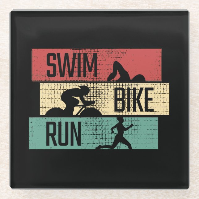 Triathlon - Swim Bike Run Glass Coaster (Front)