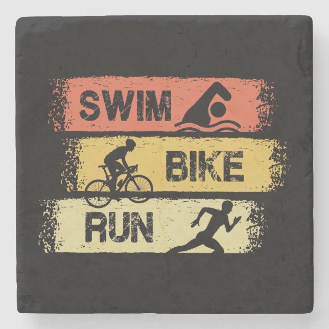 Triathlon - Swim Bike Run Stone Coaster (Front)