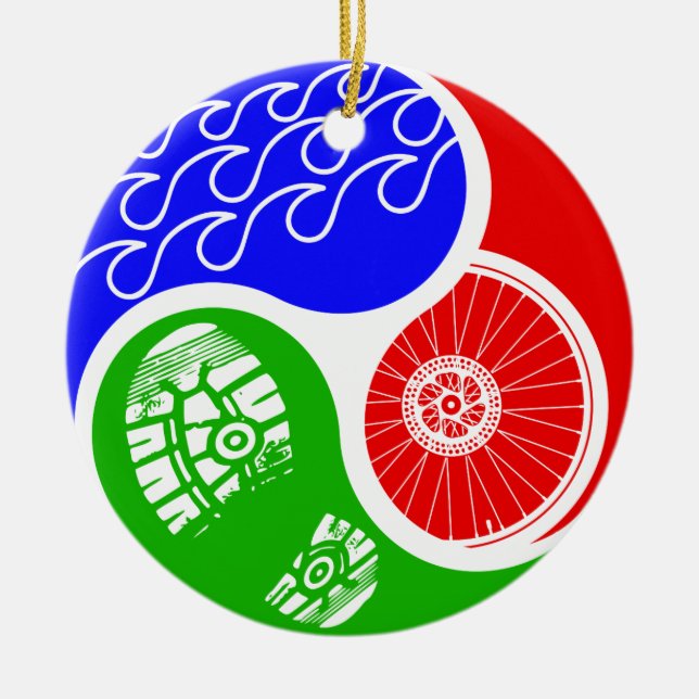 Triathlon TRI Yin Yang Ceramic Tree Decoration (Front)