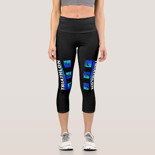 Triathlon Triumph: Navigating the Swim, Bike, Run  Capri Leggings (Front)