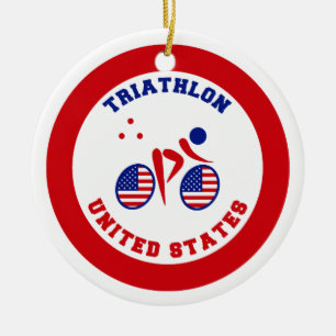 Triathlon United States Ceramic Ornament
