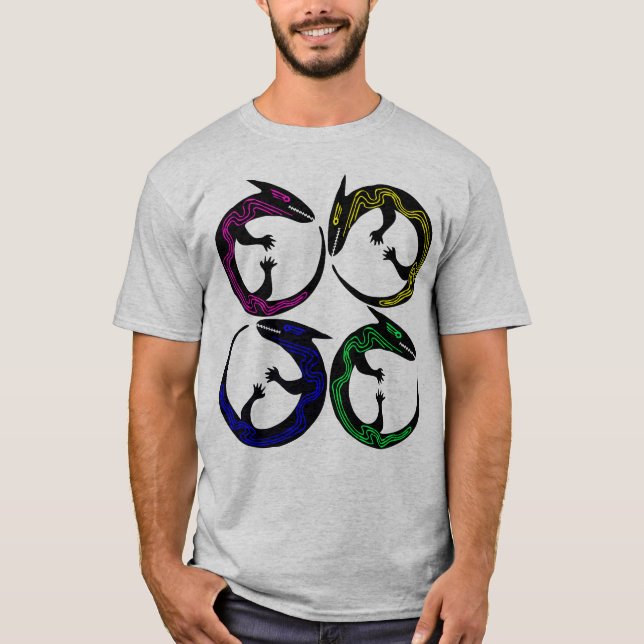 Tribal Aboriginal Tattoo Ethnographic Pagan Lizard T-Shirt (Front)