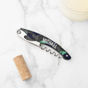 Tribal Abstract Monogram Blue Green Corkscrew