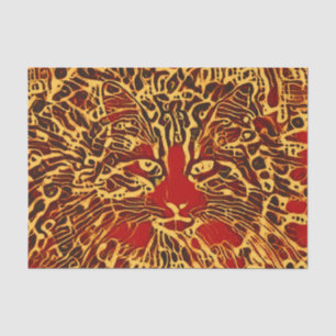 Tribal Abstract Tabby Cat Red Yellow Hippie Art Tissue Paper