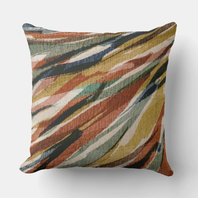 Tribal Abstract Zebra Stripe Brown Green Blue Cushion (Front)