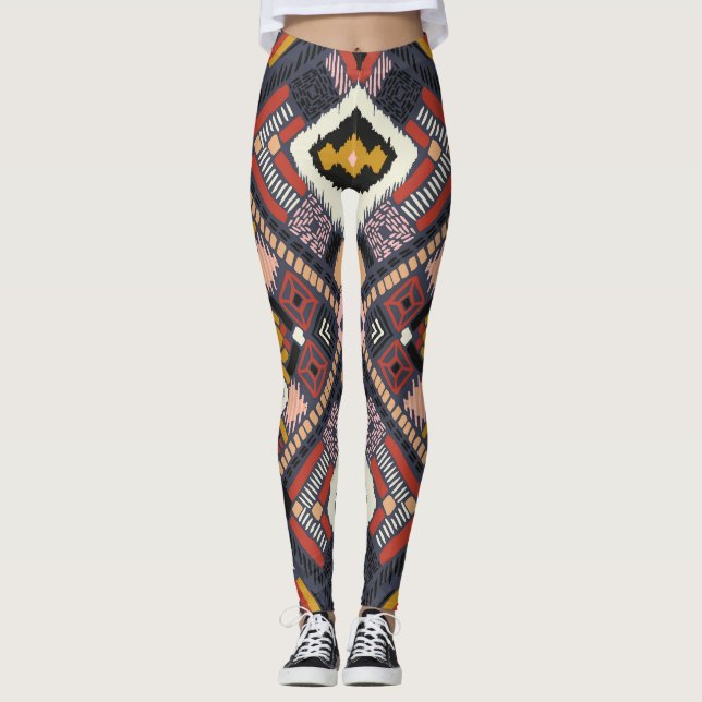Tribal African Chevron Aztec Pattern Leggings (Front)