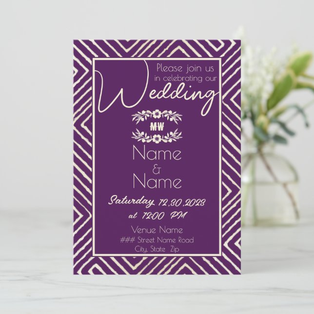 Tribal African Eggplant Invitation (Standing Front)