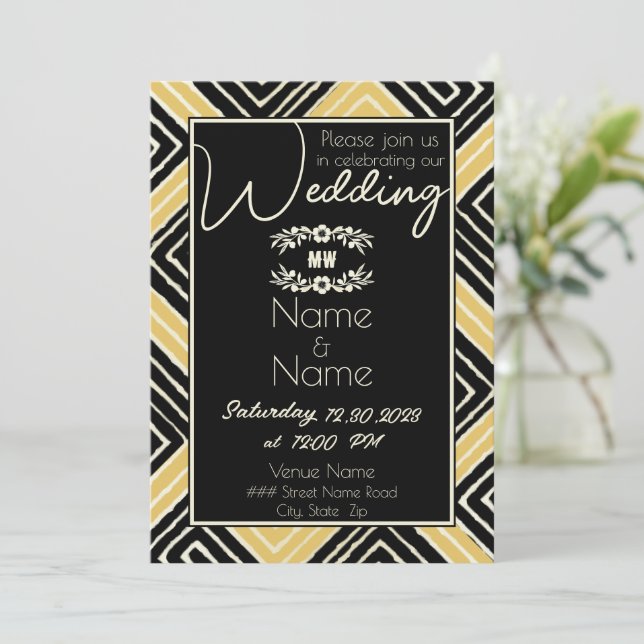 Tribal African Gold and Black Wedding Invitation (Standing Front)