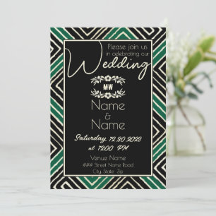 Tribal African Green and Black Wedding Invitation