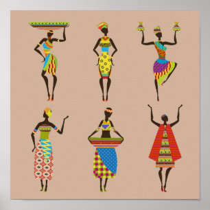 Tribal African ladies in colorful traditional Poster
