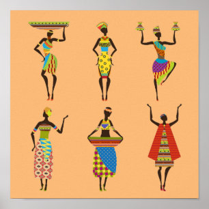 Tribal African ladies in colourful traditional Poster