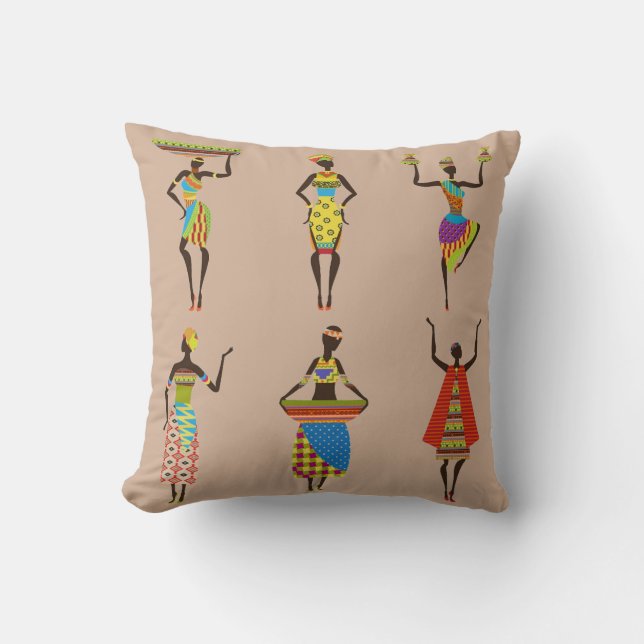 Tribal African ladies in ethnic colourful fashion Cushion (Front)