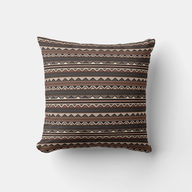 Tribal African Pattern Ethnic Brown Stripe Cushion (Front)