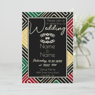 Tribal African Red Green Black Wedding Invitation