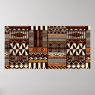 Tribal African style fabric patchwork abstract vin Poster