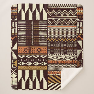Tribal African style fabric patchwork abstract vin Sherpa Blanket