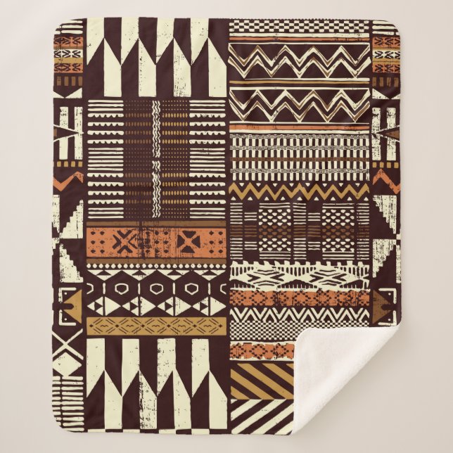 Tribal African style fabric patchwork abstract vin Sherpa Blanket (Front)