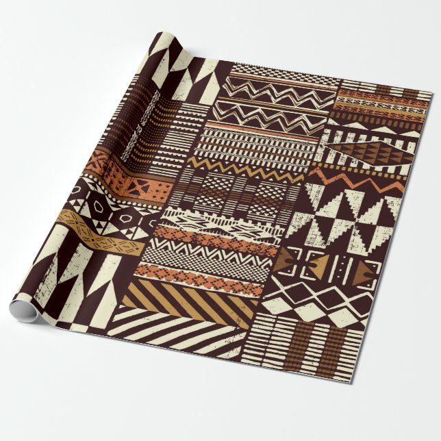 Tribal African style fabric patchwork abstract vin Wrapping Paper (Unrolled)