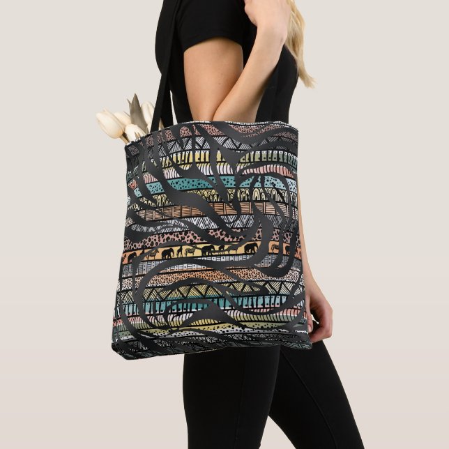 Tribal African Zebra Stripes Pattern Tote Bag (Close Up)