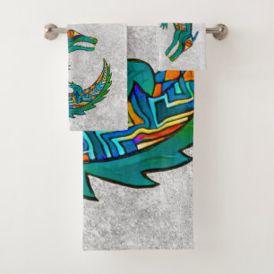 Tribal Alligator Art Bath Towel Set
