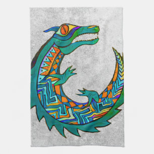 Tribal Alligator Art Tea Towel