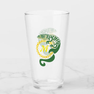 Tribal Alligator Lizard Hugging a Sun Monogram Glass