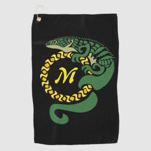 Tribal Alligator Lizard Hugging a Sun Monogram Golf Towel