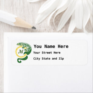 Tribal Alligator Lizard Hugging a Sun Monogram Return Address Label