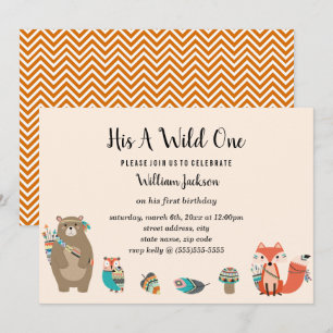 Tribal Animal His A Wild One Birthday Invitation