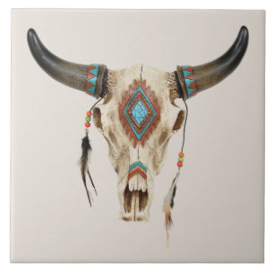Tribal Animal Skull Ceramic Tile