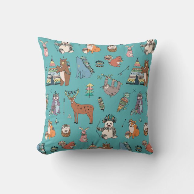Tribal animals: woodland forest pattern. cushion (Front)