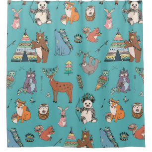 Tribal animals: woodland forest pattern. shower curtain