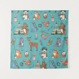 Tribal animals: woodland forest pattern. tapestry