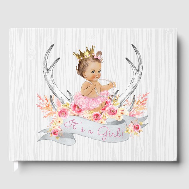 Tribal Antler Boho Princess Baby Shower Guest Book (Front)