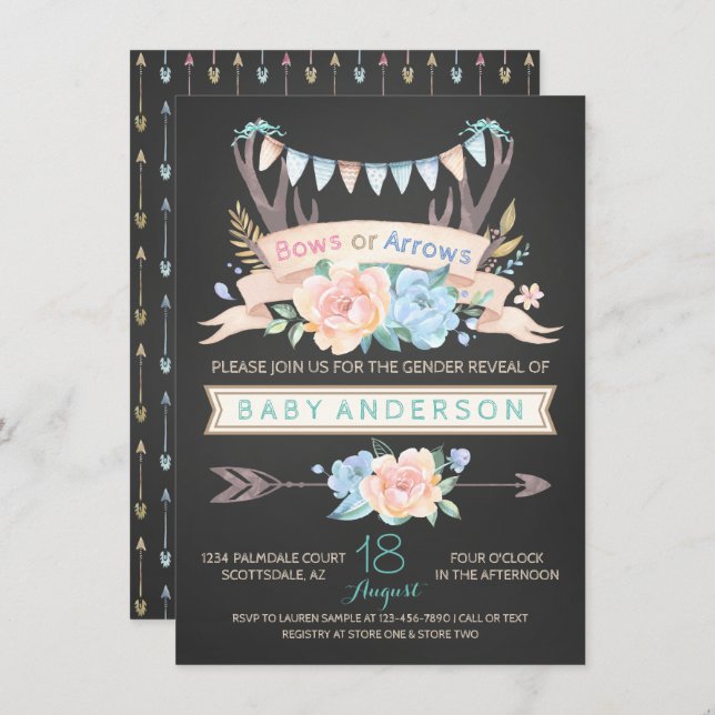 Tribal Antler Chalk Gender Reveal Invitations (Front/Back)