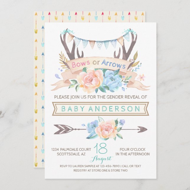 Tribal Antler Gender Reveal Baby Shower Invitation (Front/Back)