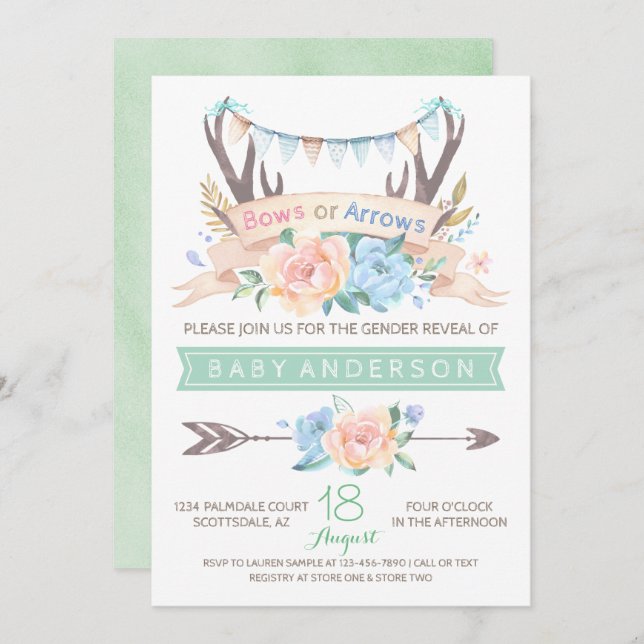 Tribal Antler Gender Reveal Baby Shower Invitation (Front/Back)
