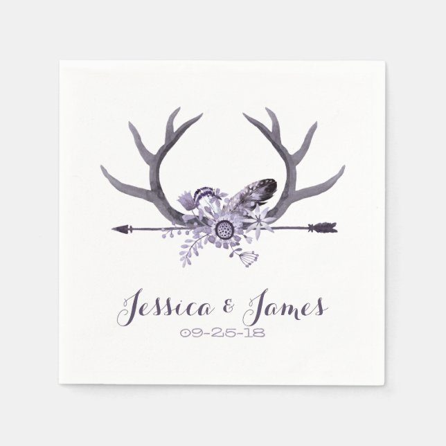 Tribal Arrow and Antlers Purple Napkin (Front)