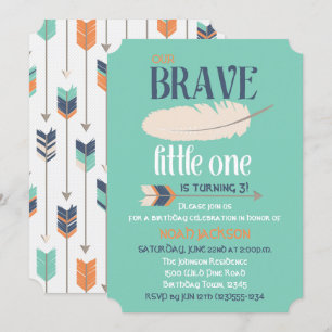 Tribal Arrow and Feather Birthday Party Blue Green Invitation