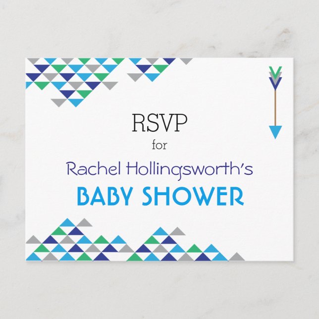 Tribal & Arrow Baby Boy Shower RSVP Postcard (Front)