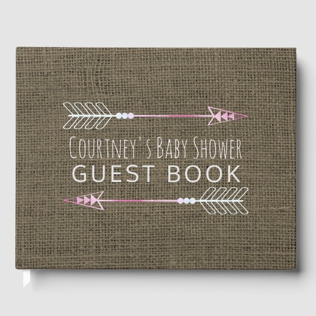 Tribal Arrow Baby Girl Burlap Baby Shower Guest Book (Front)
