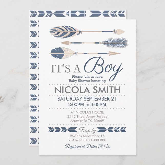 Tribal Arrow Baby Shower Invitation Boy (Front/Back)
