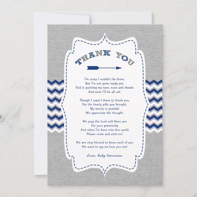 Tribal Arrow Baby Shower thank you note + poem (Front)