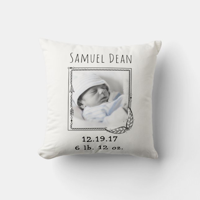 Tribal Arrow Boho Nursery Birth Announcement Photo Cushion (Front)