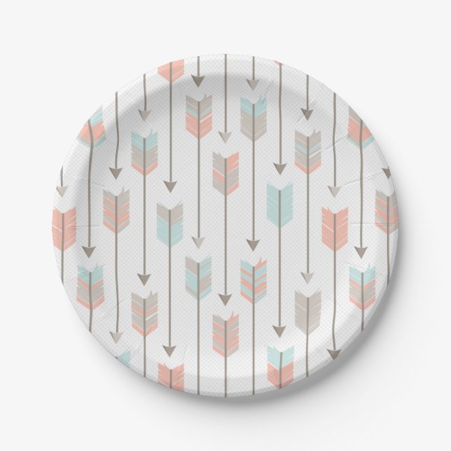 Tribal Arrow Grey Pink Blue Paper Plates (Front)