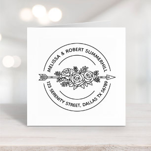 Tribal Arrow Rose Flowers Round Family Address Rubber Stamp